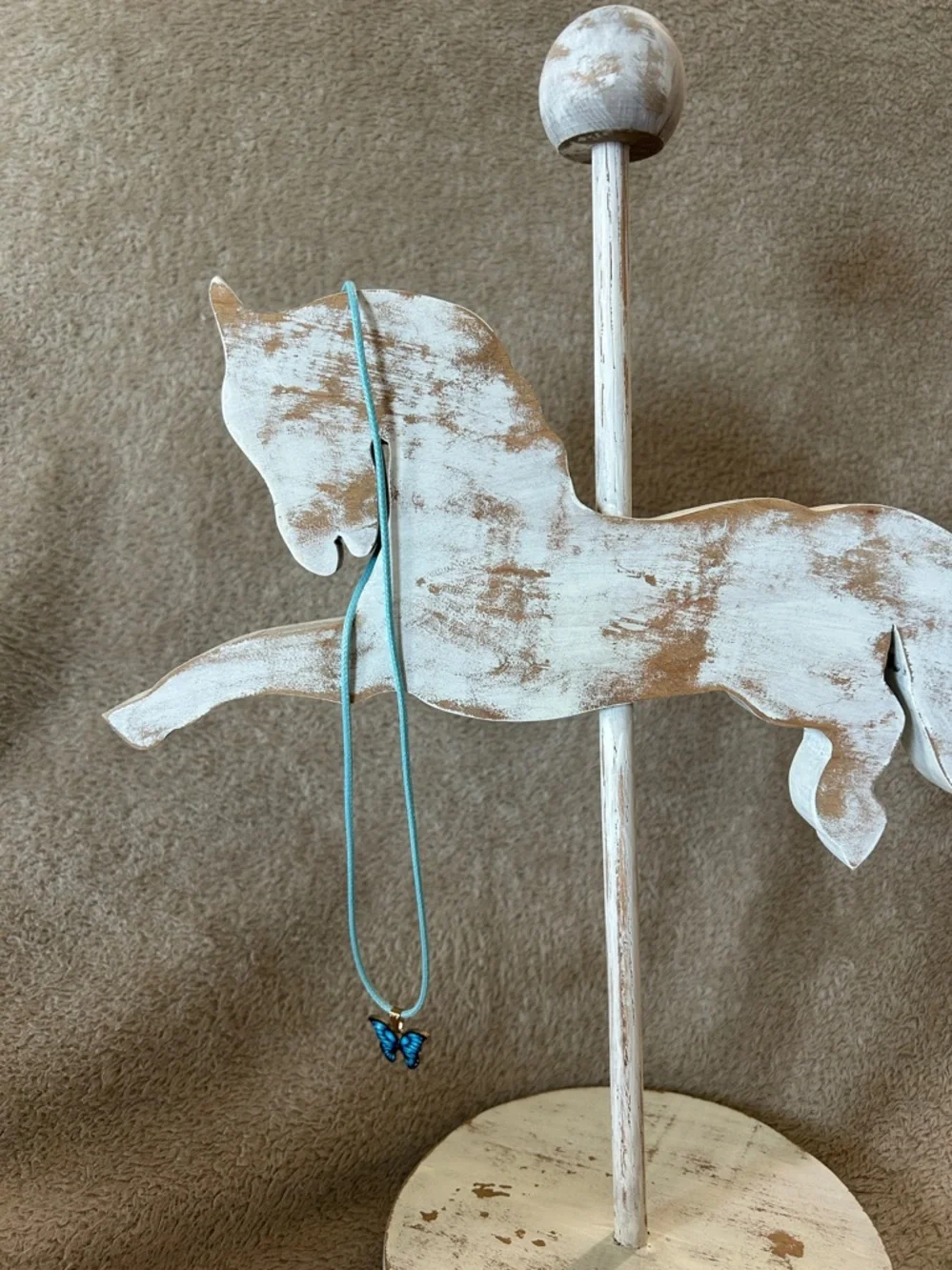 Jewelry Holder Shabby Chic Wooden Carousel Horse Decor - White Wash